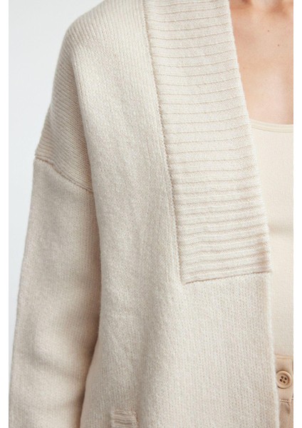 Kadın Moda Şık Midi Şal Yaka Oversize Geniş Kalıp Yumuşak Dokulu Triko Hırka fırsatları