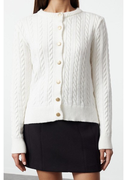 Kadın Moda Şık Regular Bisiklet Yaka Slim Premium Iplik Örgü Detaylı Ceket Görünümlü Triko Hırka