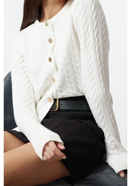 Kadın Moda Şık Regular Bisiklet Yaka Slim Premium Iplik Örgü Detaylı Ceket Görünümlü Triko Hırka fiyatları