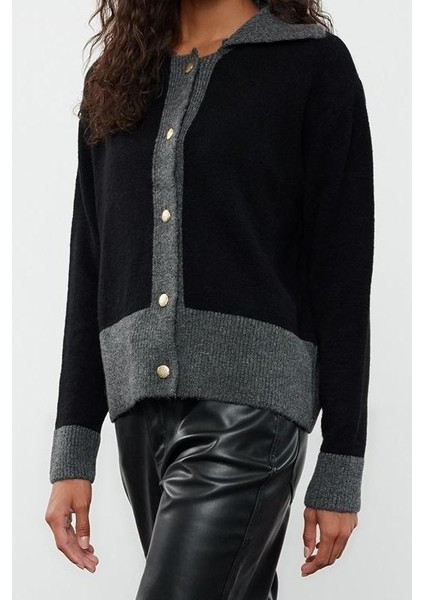 Kadın Moda Şık Regular Polo Yaka Slim Yumuşak Dokulu Renk Bloklu Triko Hırka modelleri