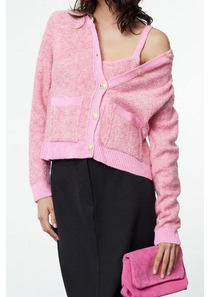 Kadın Moda Şık Crop Bisiklet Yaka Regular Crop Yumuşak Dokulu Bluz-Hırka Takım Triko Hırka