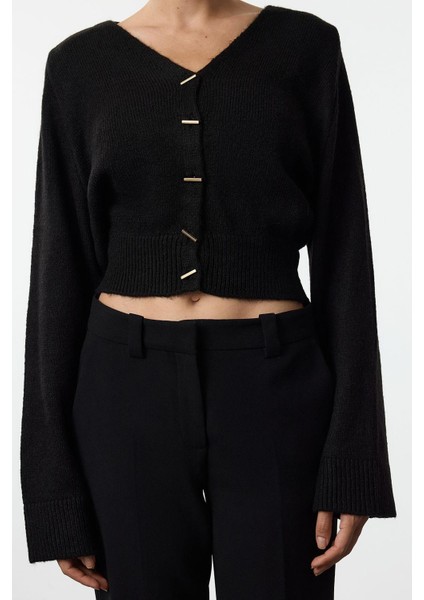 Kadın Moda Şık Crop V Yaka Slim V Yaka Crop Triko Hırka