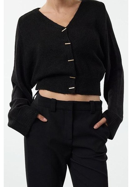 Kadın Moda Şık Crop V Yaka Slim V Yaka Crop Triko Hırka modelleri