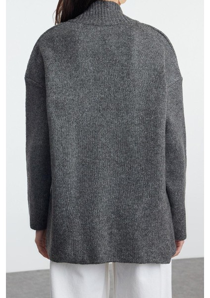Kadın Moda Şık Midi Şal Yaka Oversize Geniş Kalıp Yumuşak Dokulu Triko Hırka indirimleri