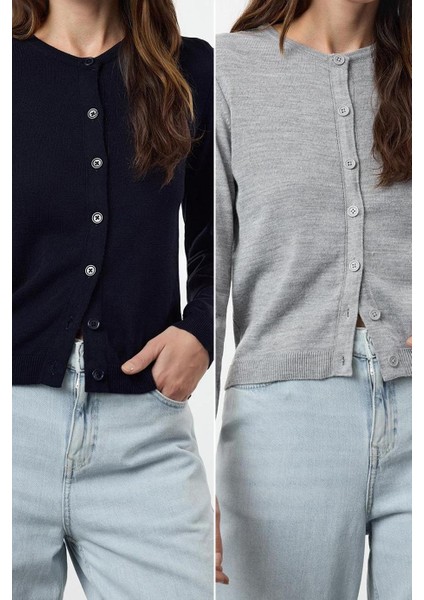 Kadın Moda Şık Regular Bisiklet Yaka Regular 2li Paket Triko Hırka fiyatları