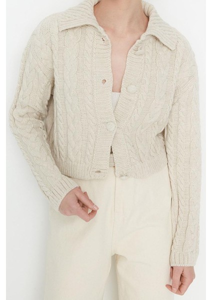 Kadın Moda Şık Crop Polo Yaka Regular Crop Polo Yaka Triko Hırka fırsatları