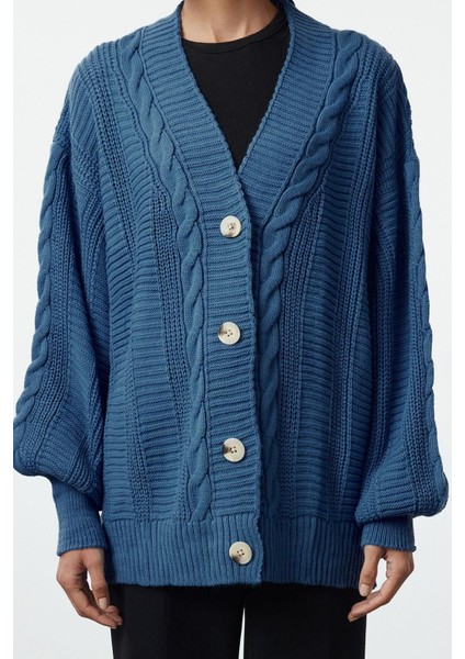 Kadın Moda Şık Regular V Yaka Oversize Geniş Kalıp Triko Hırka