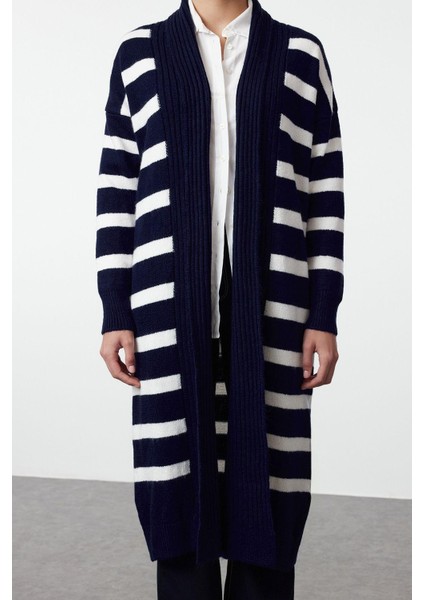 Kadın Moda Şık Uzun Şal Yaka Oversize Geniş Kalıp Maxi Triko Hırka