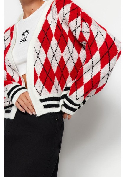 Kadın Moda Şık Regular V Yaka Regular Couple Yumuşak Dokulu Baklava Desenli Triko Hırka modelleri