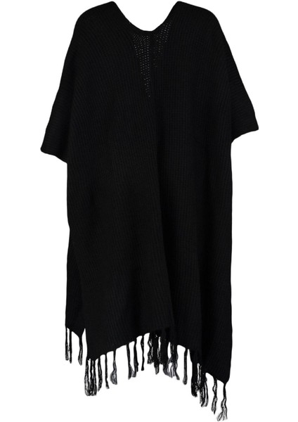 Kadın Moda Şık Tesettür Uzun Şal Yaka Regular Etek Ucu Püsküllü Uzun Triko Hırka