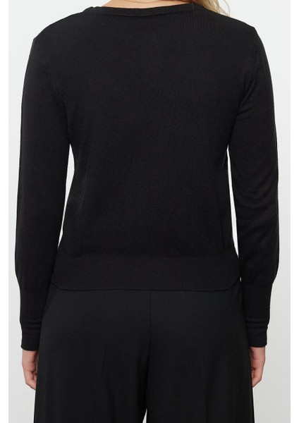 Kadın Moda Şık Regular Bisiklet Yaka Regular Premium Iplik Triko Hırka