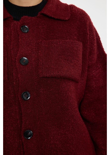 Kadın Moda Şık Regular Polo Yaka Regular Yumuşak Dokulu Mont Görünümlü Triko Hırka fırsatları