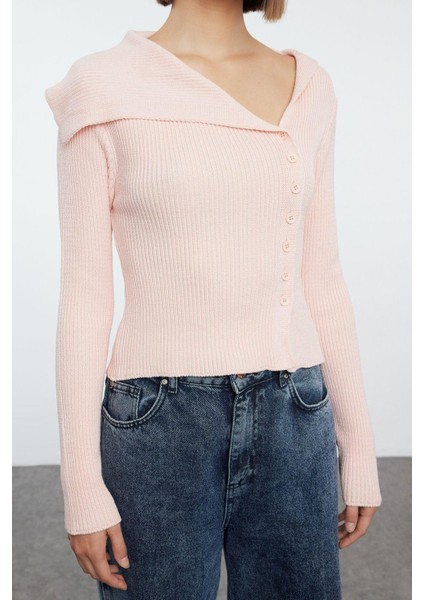 Kadın Moda Şık Regular Asimetrik Yaka Slim Premium Iplik Triko Hırka