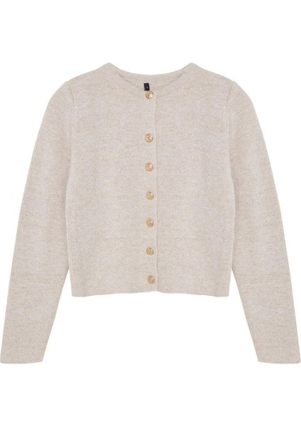 Kadın Moda Şık Crop Bisiklet Yaka Regular Crop Ceket Görünümlü Triko Hırka
