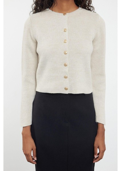 Kadın Moda Şık Crop Bisiklet Yaka Regular Crop Ceket Görünümlü Triko Hırka fırsatları