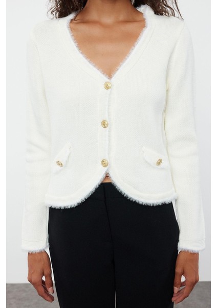 Kadın Moda Şık Regular V Yaka Regular Tüylü Triko Hırka fırsatları