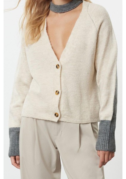 Kadın Moda Şık Regular V Yaka Regular Yumuşak Dokulu Renk Bloklu Triko Hırka modelleri