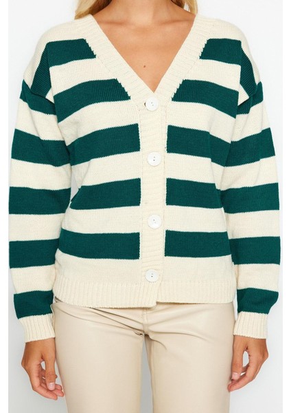 Kadın Moda Şık Regular V Yaka Regular Basic V Yaka Çizgili Triko Hırka fırsatları