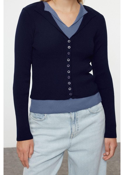 Kadın Moda Şık Regular V Yaka Slim Ikili Triko Hırka