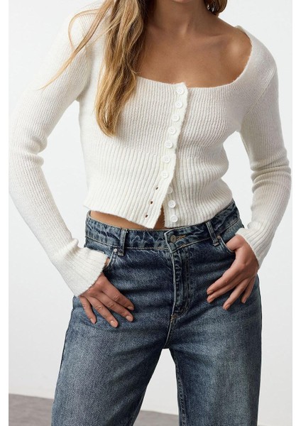 Kadın Moda Şık Crop Kare Yaka Regular Crop Kare Yaka Triko Hırka fiyatları