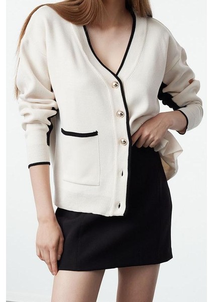 Kadın Moda Şık Regular V Yaka Oversize Geniş Kalıp Renk Bloklu Geniş Kalıp Triko Hırka modelleri