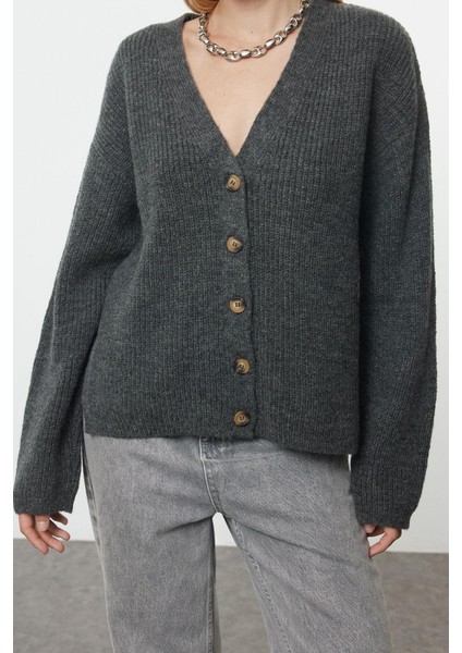 Kadın Moda Şık Regular V Yaka Regular Yumuşak Dokulu Basic Triko Hırka