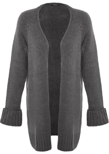 Kadın Moda Şık Midi V Yaka Oversize Geniş Kalıp Yumuşak Dokulu Triko Hırka