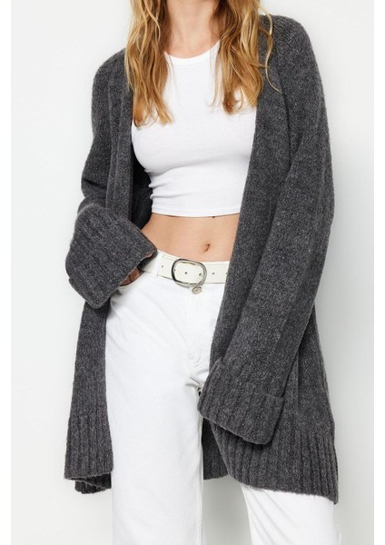 Kadın Moda Şık Midi V Yaka Oversize Geniş Kalıp Yumuşak Dokulu Triko Hırka fiyatları