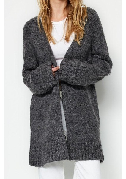 Kadın Moda Şık Midi V Yaka Oversize Geniş Kalıp Yumuşak Dokulu Triko Hırka fırsatları