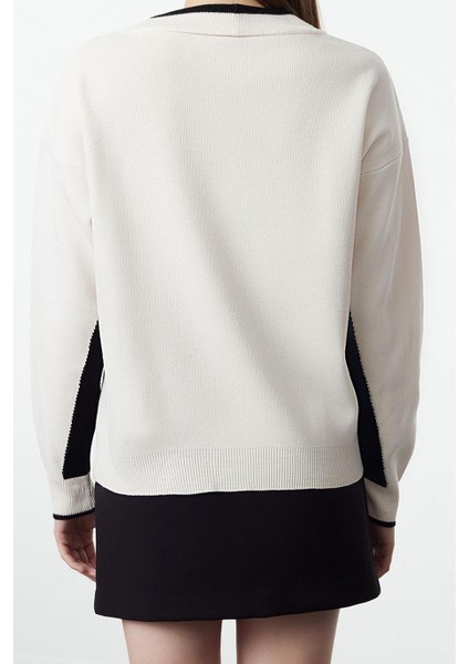 Kadın Moda Şık Regular V Yaka Oversize Geniş Kalıp Renk Bloklu Geniş Kalıp Triko Hırka indirimleri