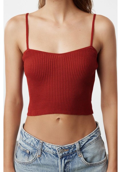 Kadın Moda Şık Crop V Yaka Slim Crop Bağlama Detaylı Bluz-Hırka Triko Takım