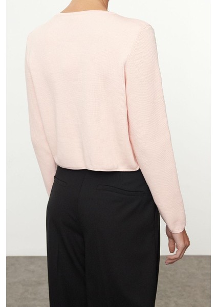 Kadın Moda Şık Crop Bisiklet Yaka Regular Crop Kurdele Fiyonk Detaylı Triko Hırka indirimleri