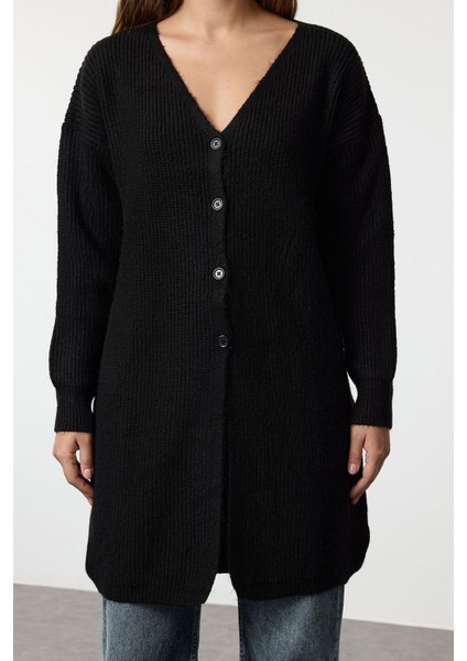 Kadın Moda Şık Midi V Yaka Regular Uzun Basic Triko Hırka