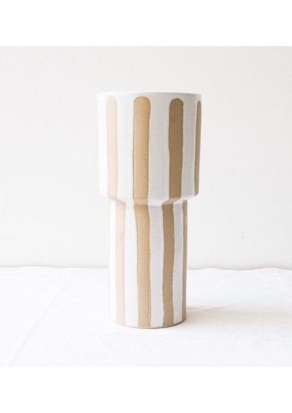 Kahverengi Balmumu Kabartmalı Çizgili Vazo fiyatları