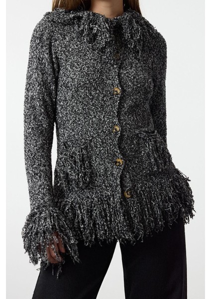 Kadın Moda Şık Regular Dik Yaka Regular Saçaklı Mont Görünümlü Triko Hırka fiyatları