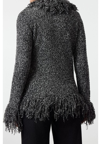 Kadın Moda Şık Regular Dik Yaka Regular Saçaklı Mont Görünümlü Triko Hırka indirimleri