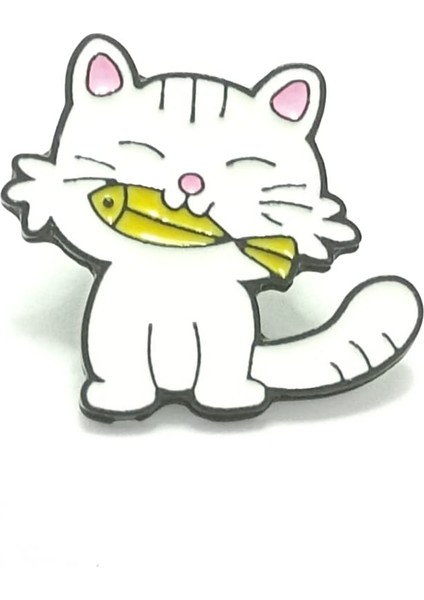 Balık Seven Kedi Rozet Model 3. Mineli, Metal. Broş, Pin. Kadın Broş. fiyatları