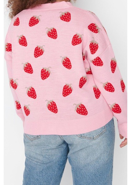 Büyük Beden Kadın Modern Tarz Rahat Uzun V Yaka Geometrik Kol Regular Triko Hırka fırsatları