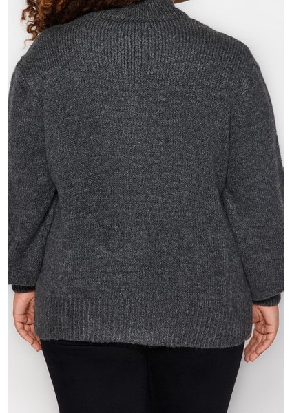 Büyük Beden Kadın Modern Tarz Rahat Uzun Bisiklet Yaka Düz Kol Triko Hırka modelleri