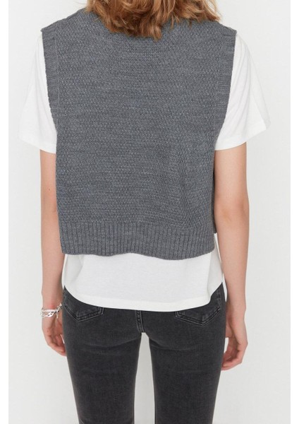 Kadın Modern Tarz Rahat Kolsuz Bisiklet Yaka Saç Örgü Kol Crop Triko Süveter fırsatları