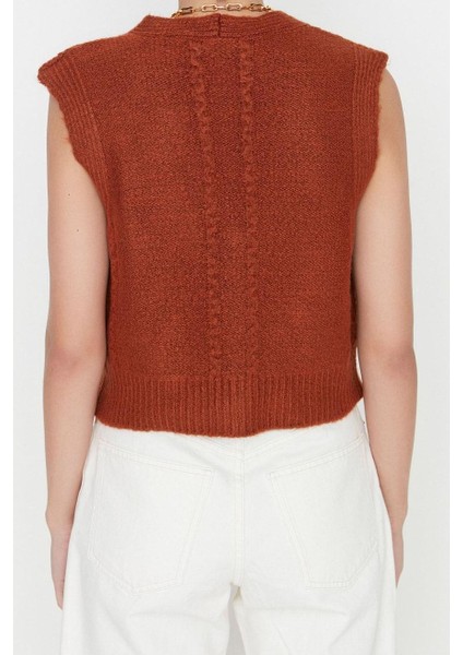 Kadın Modern Tarz Rahat Kolsuz V Yaka Saç Örgü Kol Crop Triko Yelek fırsatları