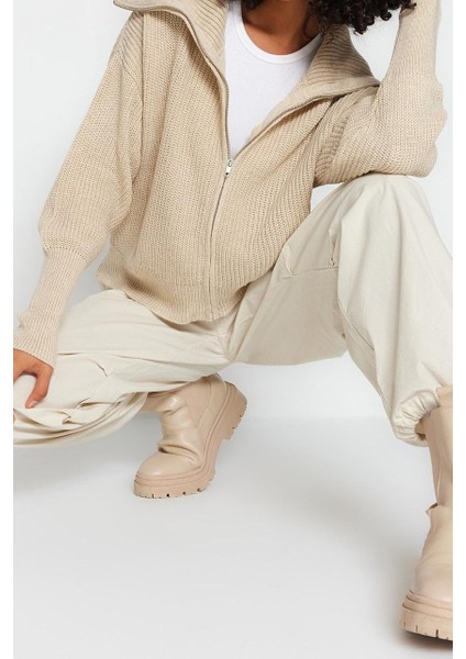 Kadın Modern Tarz Oversize Devrik Yaka Triko Hırka