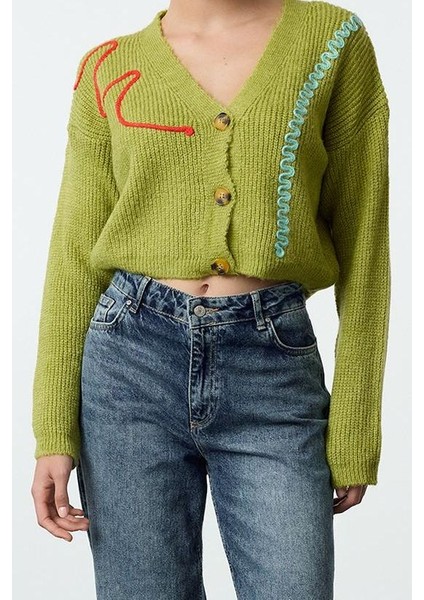 Kadın Modern Tarz V Yaka Crop Triko Hırka