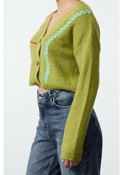Kadın Modern Tarz V Yaka Crop Triko Hırka modelleri