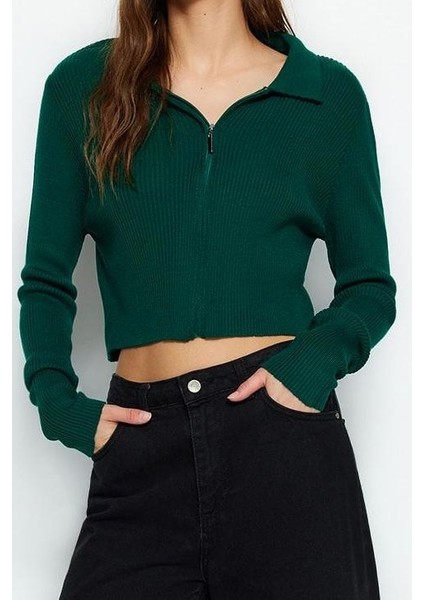 Kadın Modern Tarz Slim Polo Yaka Crop Triko Hırka fiyatları