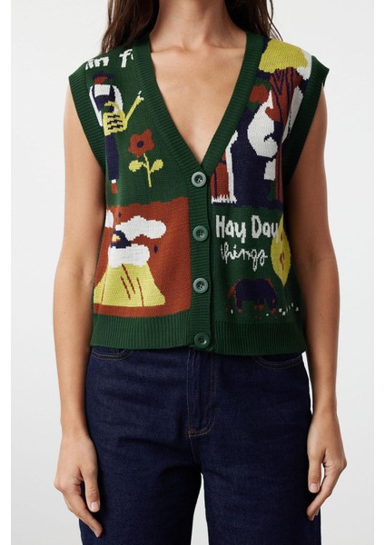 Kadın Modern Tarz Regular V Yaka Regular Triko Yelek fiyatları