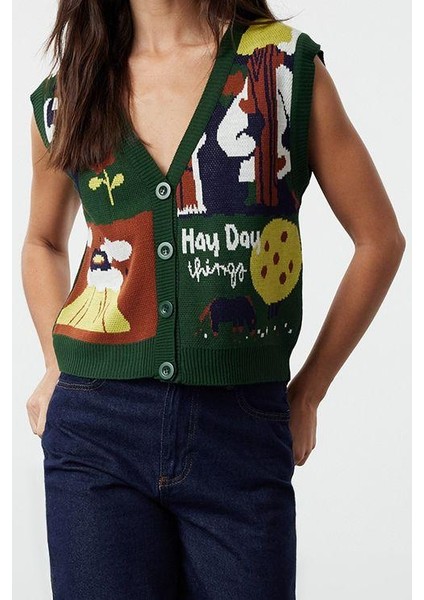 Kadın Modern Tarz Regular V Yaka Regular Triko Yelek modelleri