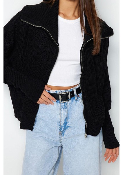 Kadın Modern Tarz Oversize Devrik Yaka Triko Hırka