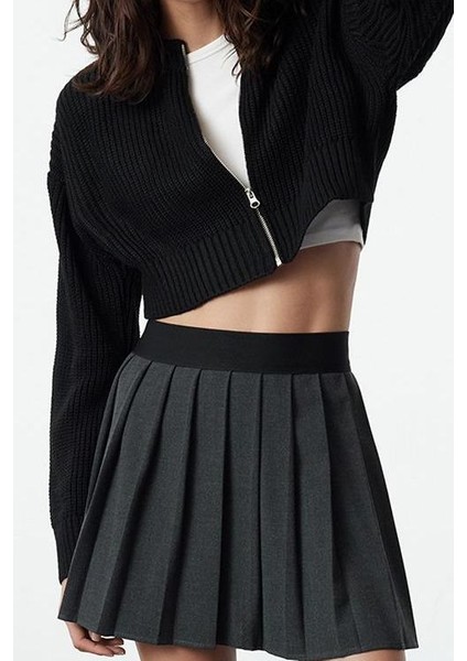 Kadın Modern Tarz Regular Bisiklet Yaka Crop Triko Hırka modelleri