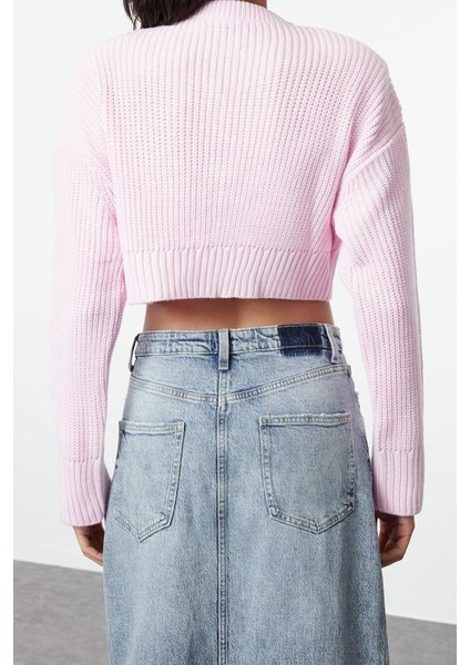 Kadın Modern Tarz Regular Bisiklet Yaka Crop Triko Hırka fırsatları